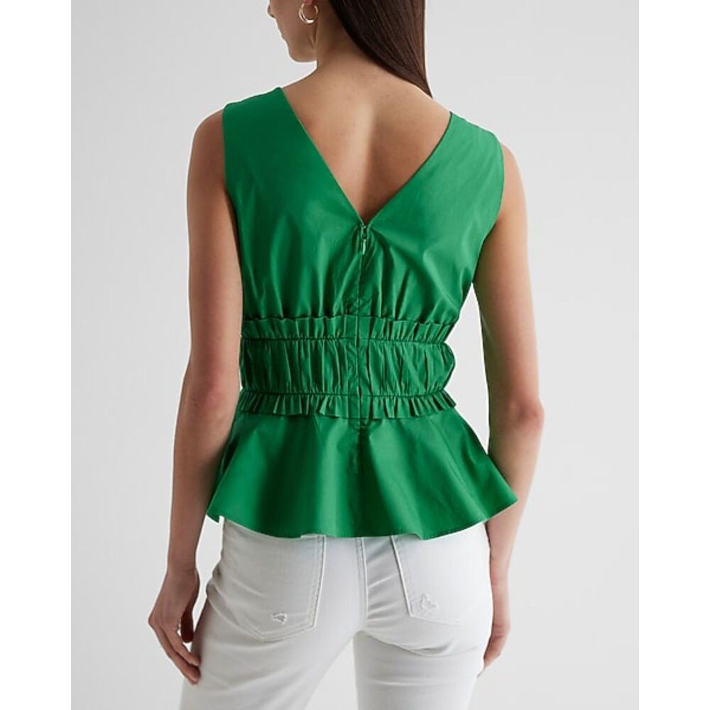 Express V-Neck Ruffle Peplum Tank | Green | Medium - Picture 3 of 8